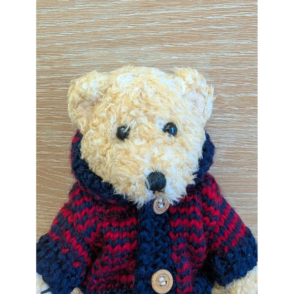 Vintage 1998 Hugfun Teddy Bear Navy Red Striped Sweater Hooded 6